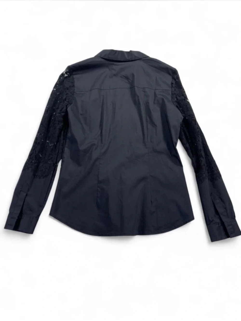 New York & Company Sheer Black Lace Button-Front Collared Shirt Whimsigoth Sz S